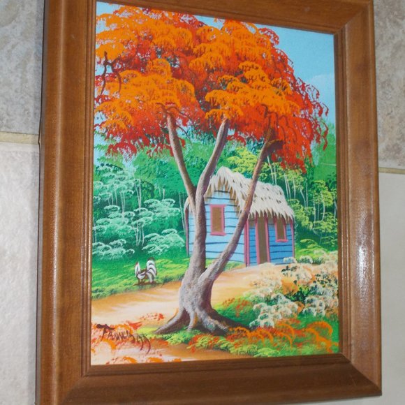 Vintage Farm Living acrylic painting 8"x10" signed & framed in wood frame - Picture 3 of 5